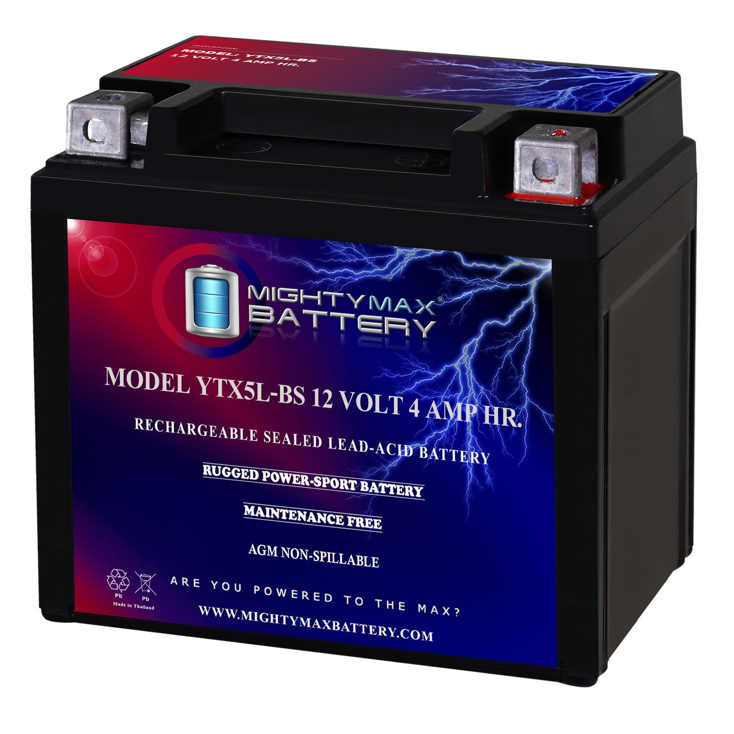 Mighty Max YTX5L-BS SLA Battery for Honda 230 CRF230F, L (-07) 2003-2015