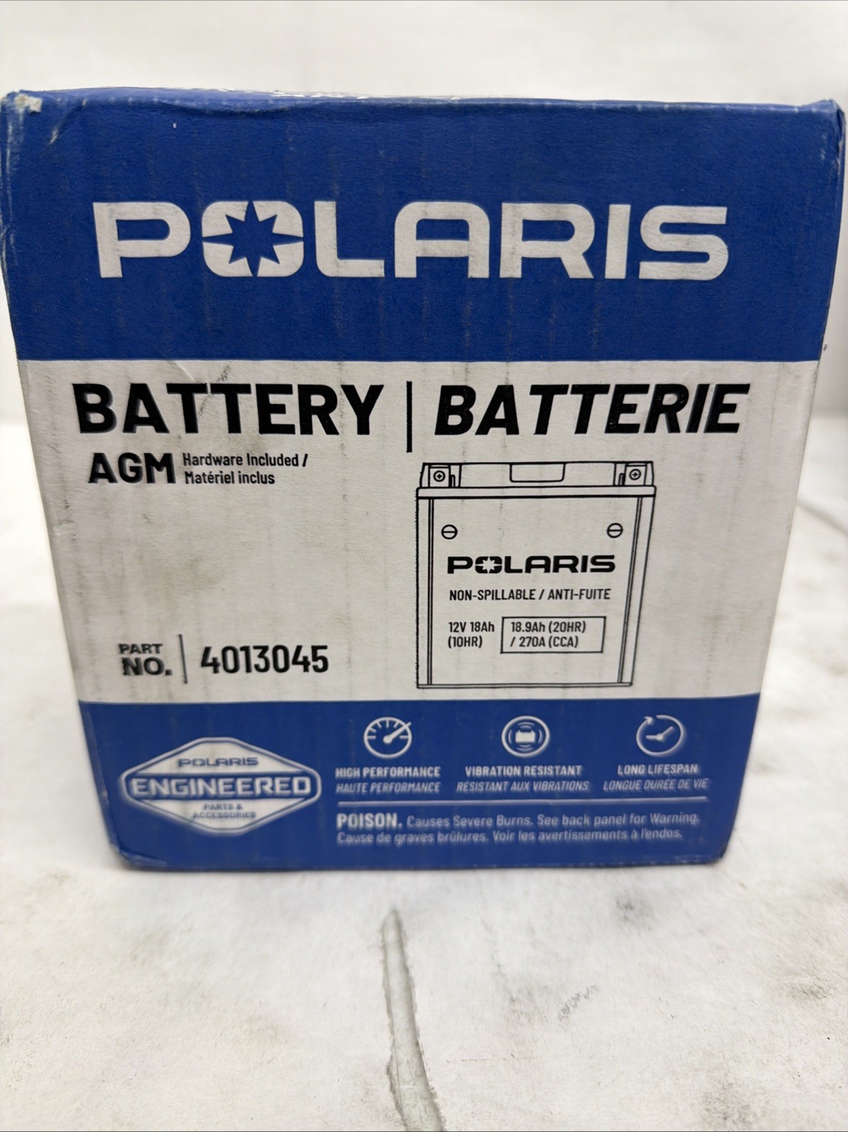 Polaris Snowmobile OEM Sealed Non-Spill Dual Terminal Battery, 4013045
